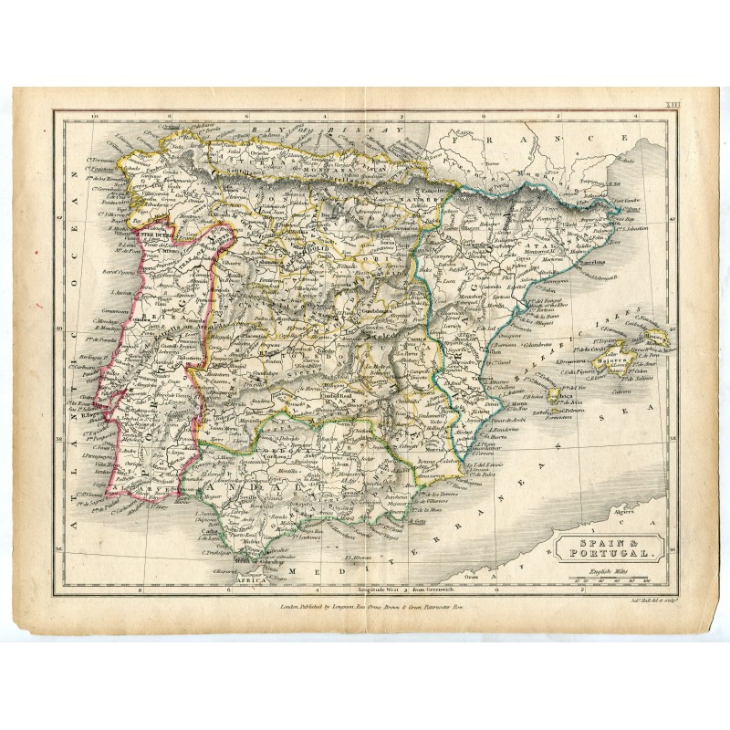 Karte von Spanien und Portugal - Sydney Hall - Druck von 1828