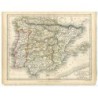 Carte de l'Espagne et du Portugal - Sydney Hall - Impression de 1828