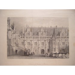 Le Palais de Justice, Rouen. Ancienne gravure sur acier. 1846.
