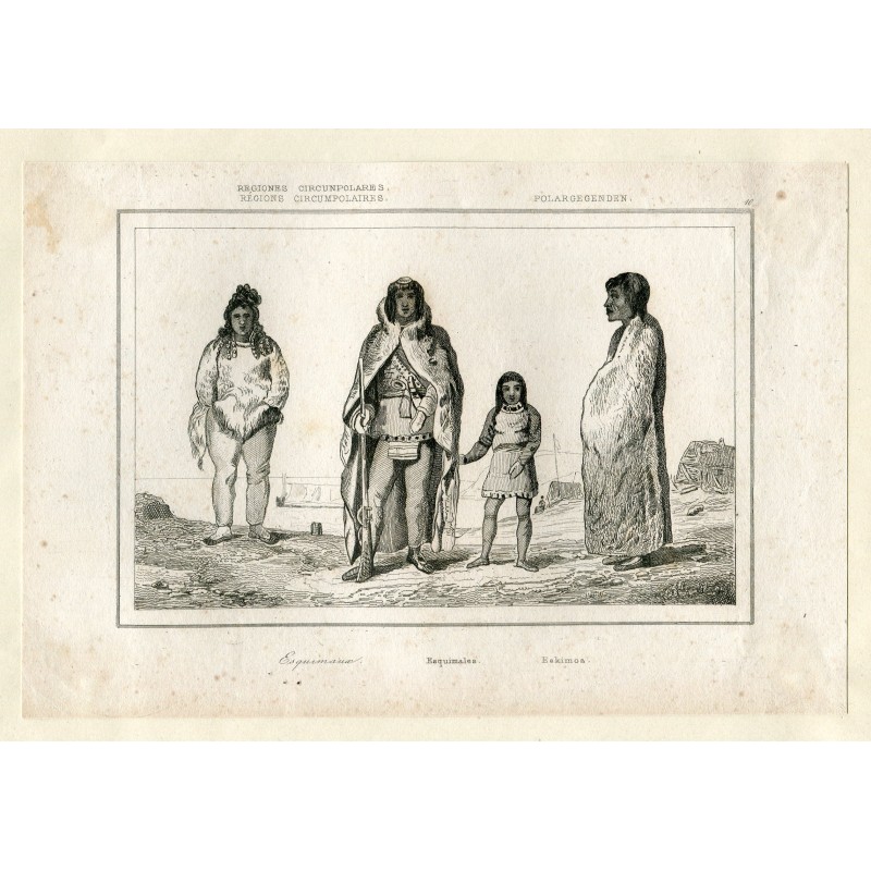 Polar Regions. Eskimos. Engraving directed by Lemercier.