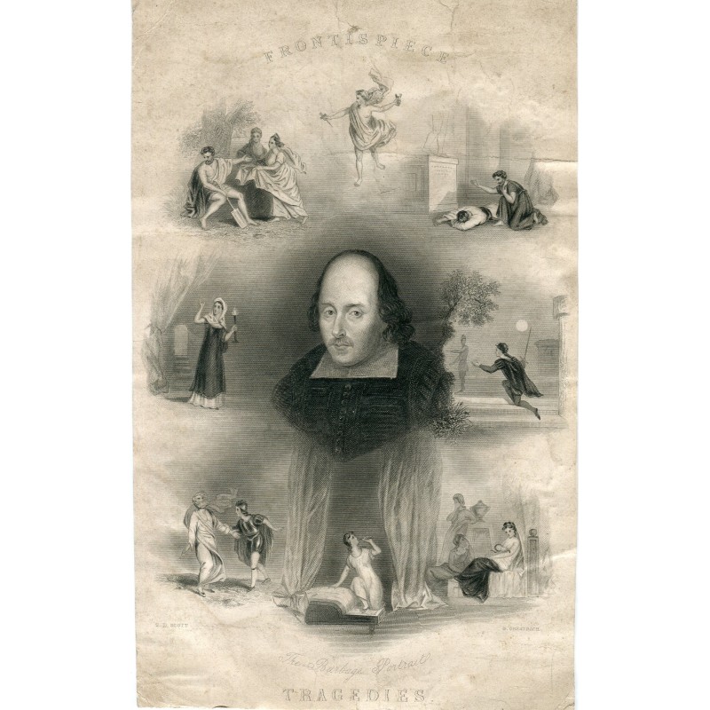 Tragödien von William Shakespeare. Das Burbage-Porträt – Antike Gravur – ca. 1880