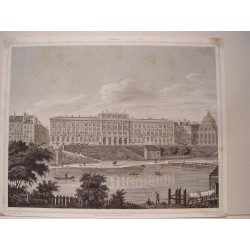 Hôtel des Monnaies-Paris. Gravure originale sur acier ancienne. 1820.