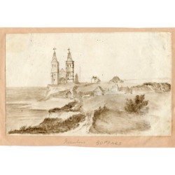 Allemagne. Boppard. Aquarelle sépia.