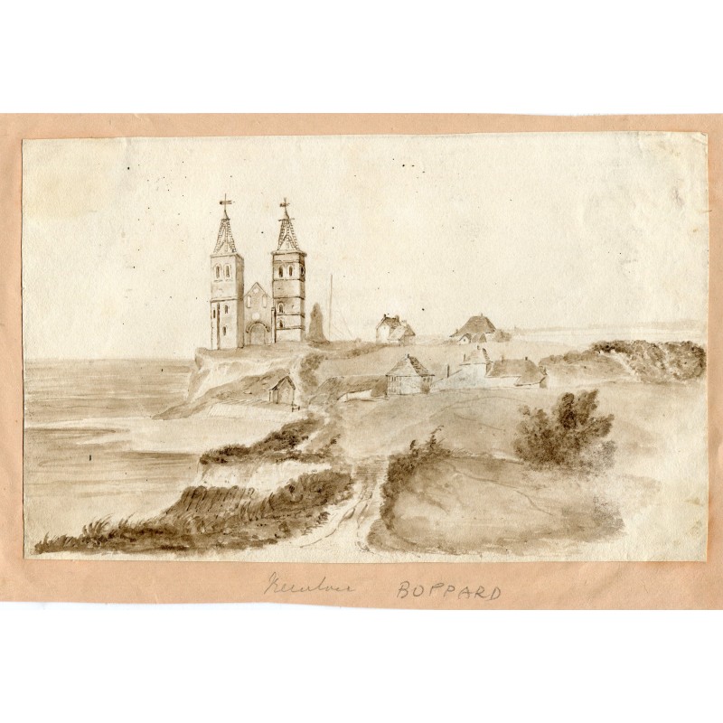 Germany. Boppard. Sepia watercolor.