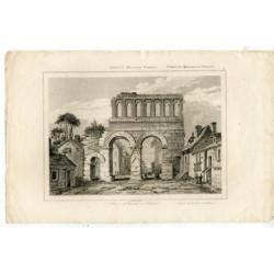 France. Porte d'Arroux in Autun. Roman monuments. Engraving by Lemercier.