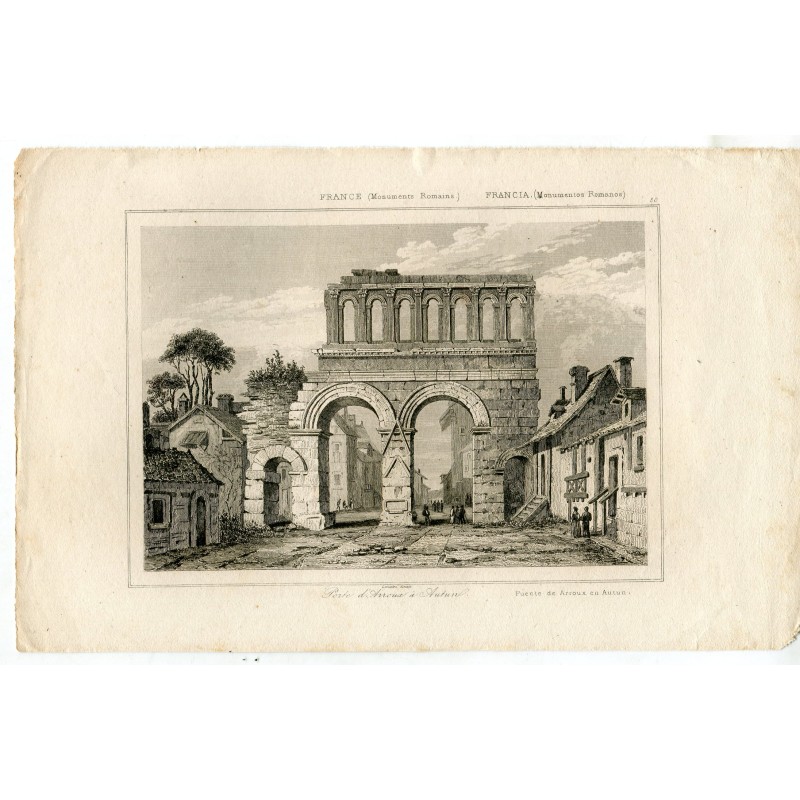 Frankreich. Porte d'Arroux in Autun. Römische Denkmäler. Kupferstich von Lemercier.