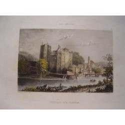 Château de Clisson. Gravure originale sur acier ancienne. 1851.