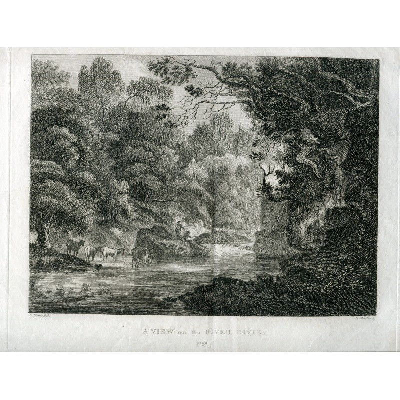 Écosse. Vue de la rivière Divie, gravée en 1804 par J. Fittler d'après un dessin de J.T. Nattes.