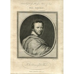 Ben Johnson. 16th-17th century English poet and playwright, engraved by Goldar from a play by J. Oliver