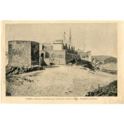 Tarifa. Traffic light installed at the Guzmán el Bueno Castle. Woodcut.