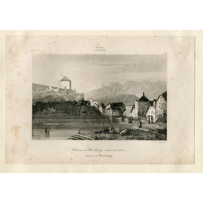 Schweiz. Schloss Werdenberg, gestochen von E. Rouargue im Jahr 1838.