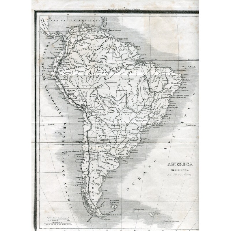 Incisione1864. Mappa del Sud America di Ramon Alabern