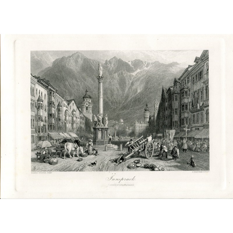 Austria. Innsbruck. Incisione di S. Bradshaw da un'opera di Birket Foster.