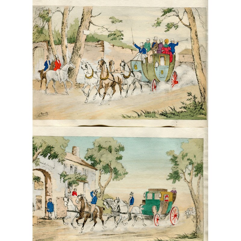 Coppia di litografie inglesi a colori. Una è firmata in modo illeggibile.