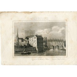 Frankreich. Die Pont Saint-Michel in Paris. Kupferstich 1845