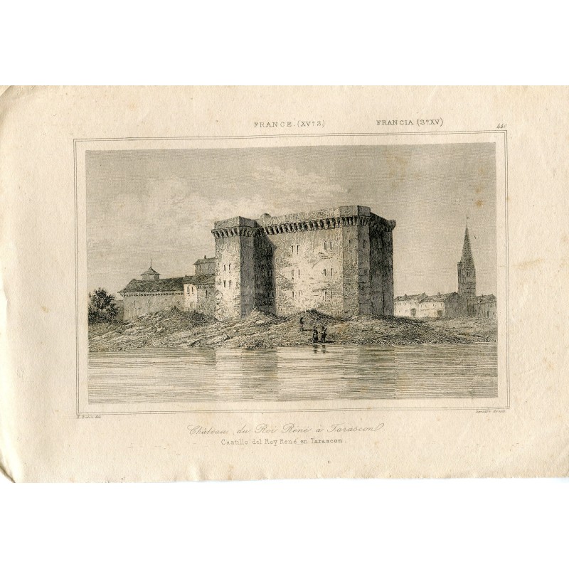 Francia. Chateau du Roi René a Tarascon grabado por Lemaitre de un dibujo de E. Breton.
