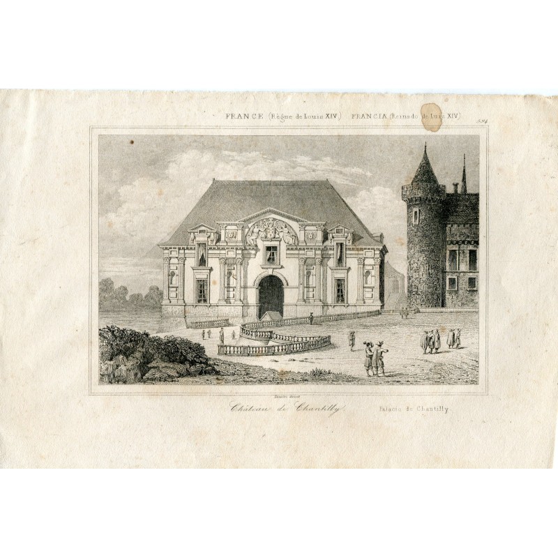Francia. Castello di Chantilly, inciso da Lemaitre
