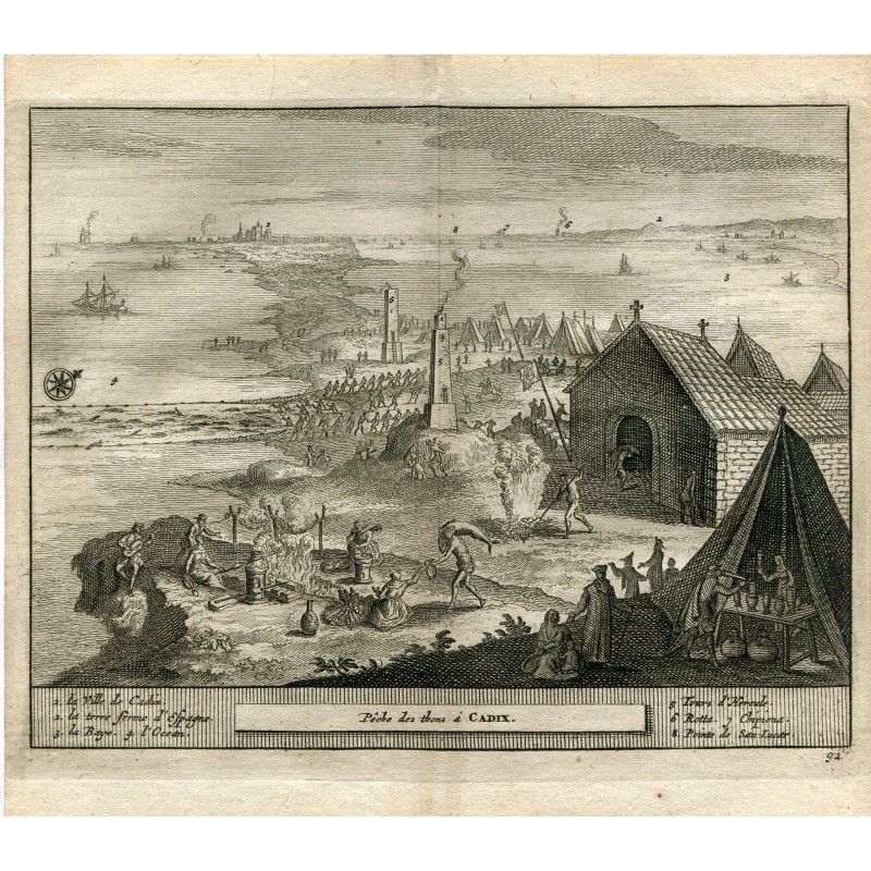Cadiz. Tuna fishing in Cadiz. Engraving by Vander Aa. 1715