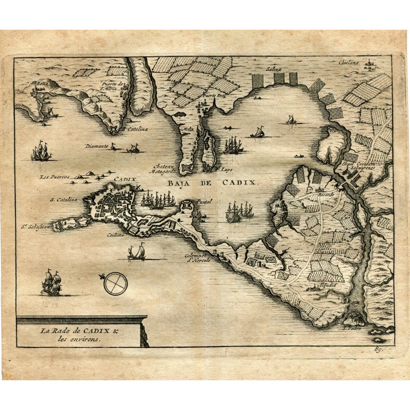 Cadix. Baie de Cadix et ses environs. Gravure de Vander Aa. 1715.