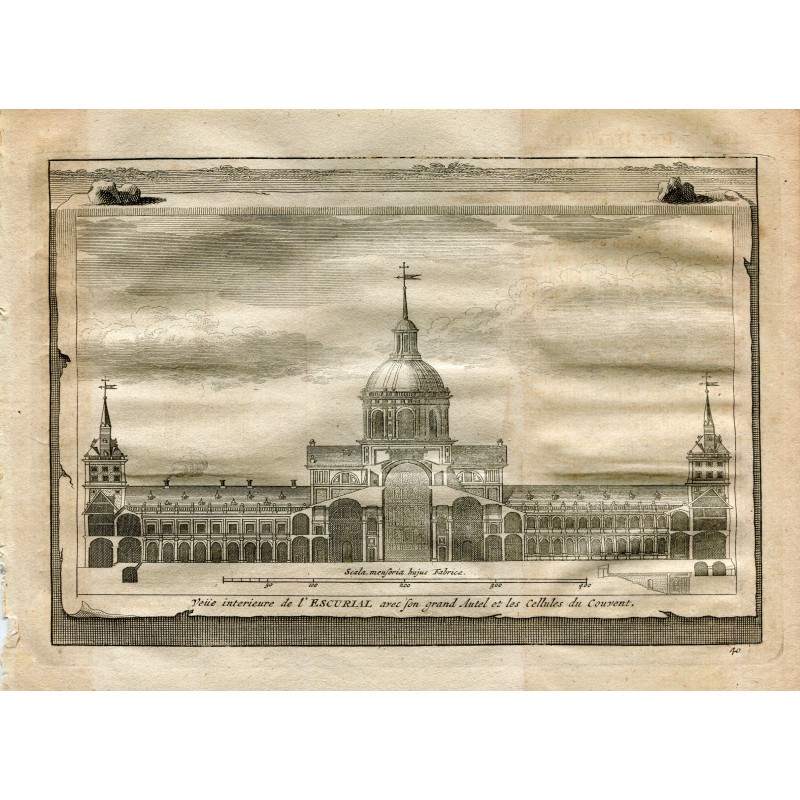Madrid. Innenansicht des Escorial mit Altar und Kloster. Kupferstich von Vander Aa. 1715
