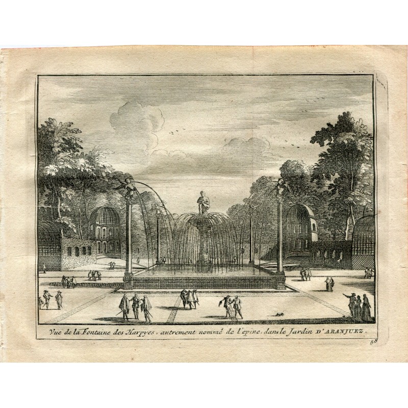 Aranjuez. Fontana dell'Arpia nei Giardini di Aranjuez. Incisione di Vander Aa. 1715