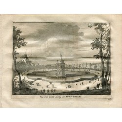 Madrid. Small pond in the Buen Retiro Park. Engraving by Vander Aa. 1715