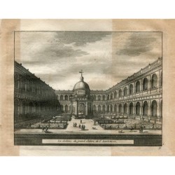 Madrid. El Escorial. Interno del chiostro grande. Incisione di Vander Aa. 1715