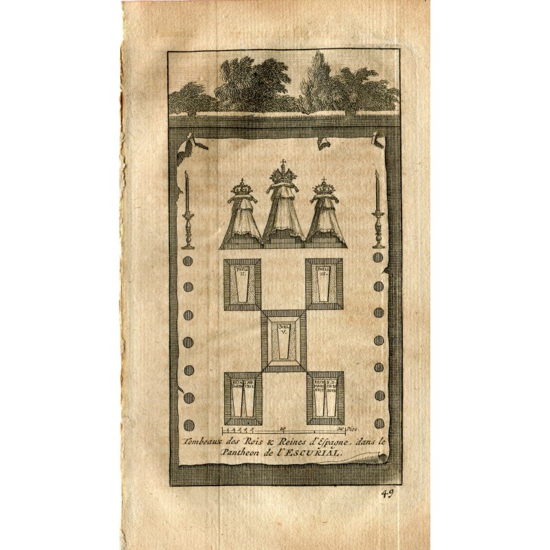 Madrid. L'Escurial. Tombeaux des rois et reines d'Espagne. Gravure de Vander Aa. 1715.