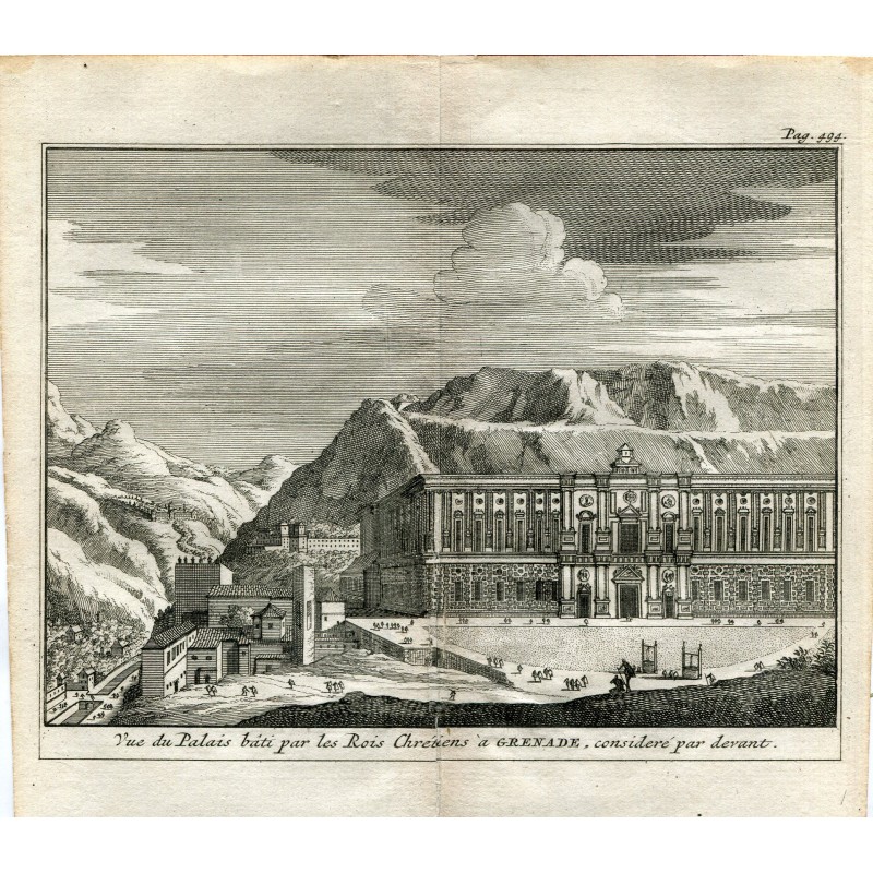Granada. Palace of the Cretan Kings in Granada. Engraving by Vander Aa. 1715