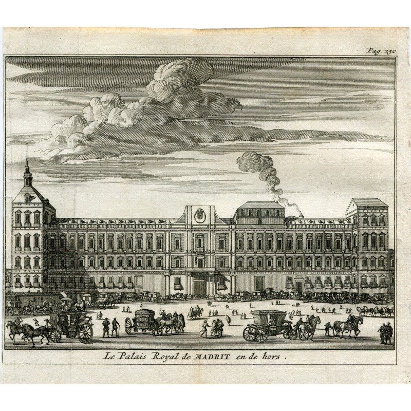 Madrid. Exterior of the Royal Palace of Madrid. Engraving by Vander Aa. 1715