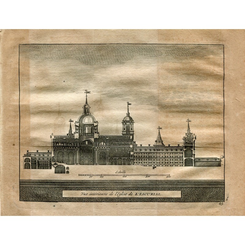 Madrid. Escorial. Vue intérieure de l'église de l'Escurial. Gravure de Vander Aa. 1715.