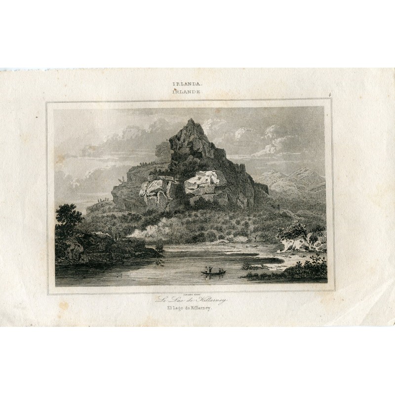 Irland. Killarney-See. Kupferstich von Lemaitre aus dem Jahr 1845.