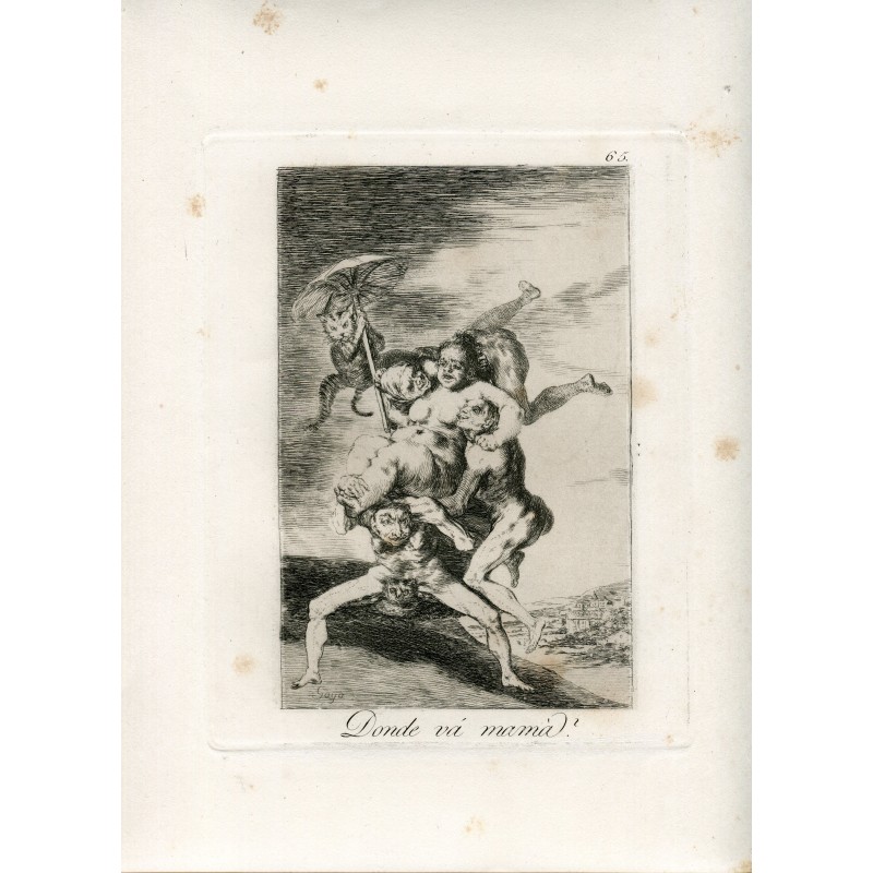 Goya etching. The Caprices, the Fifth Edition (1881-1886). Plate 65 'Where is mom going?'.
