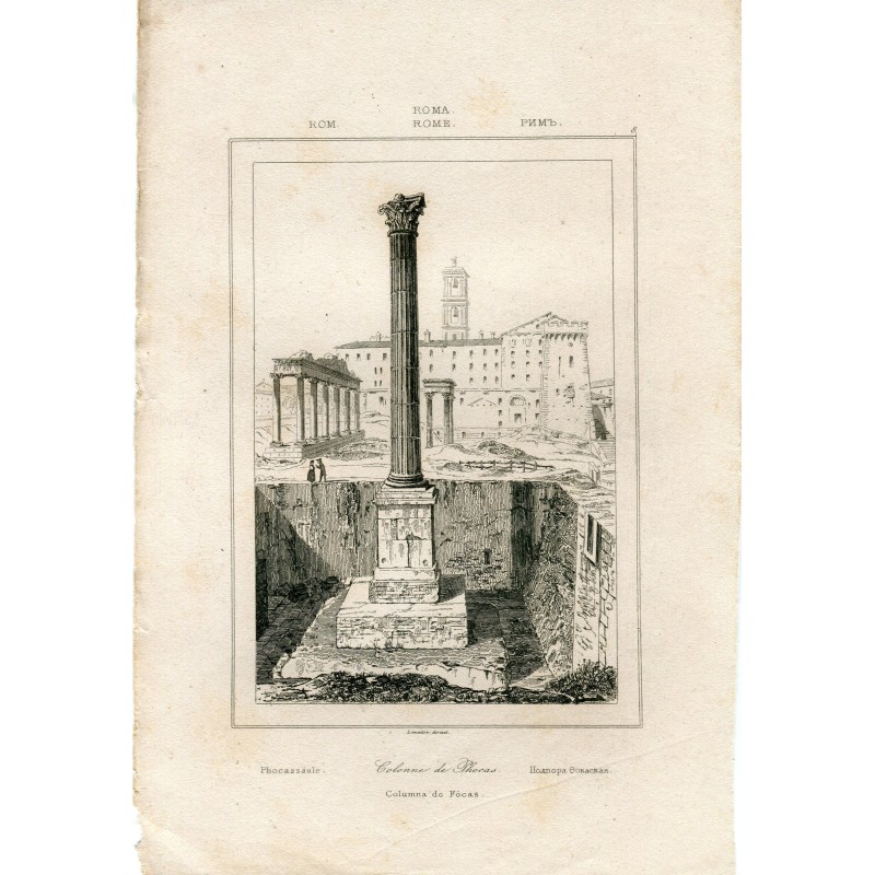 Italie. Rome. Colonne de Phocas. Gravure de Lemaitre. 1845