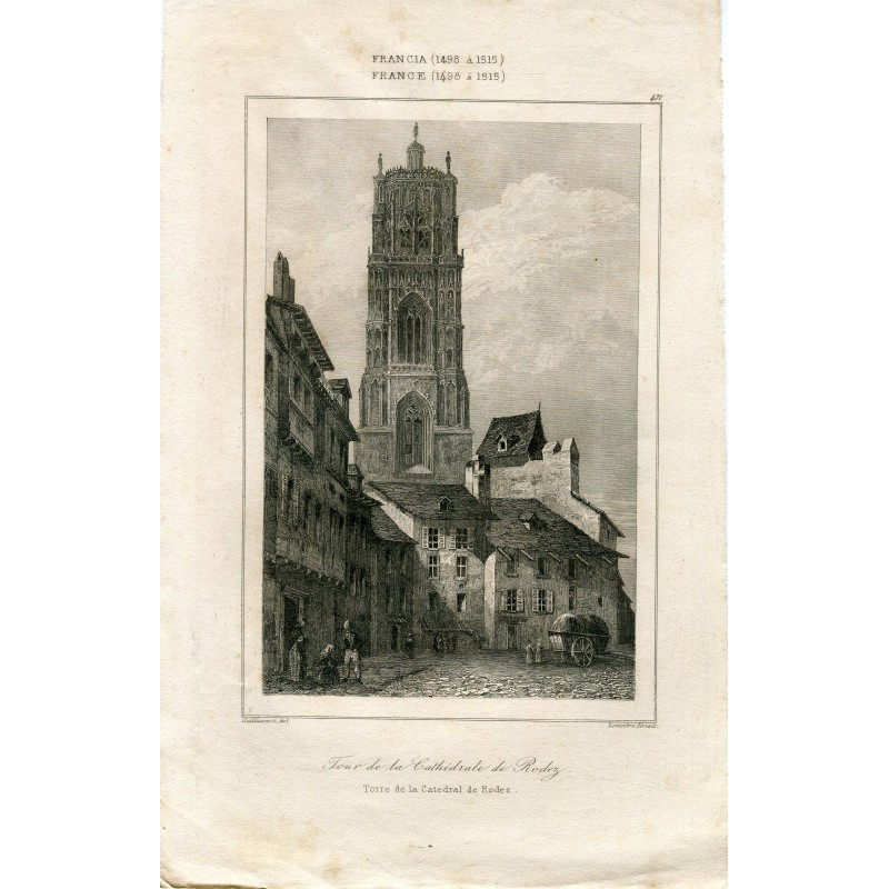 Francia. Visita della cattedrale di Rodez. Incisione di Lemaitre da un disegno di Guillaumot.