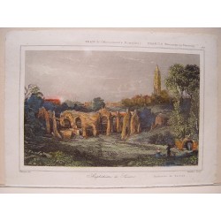 Francia. Monumentos romanos. «Amphíthéátre de Saintes» Grabado por Agustín Francois Lemaitre (París,1797-1870).