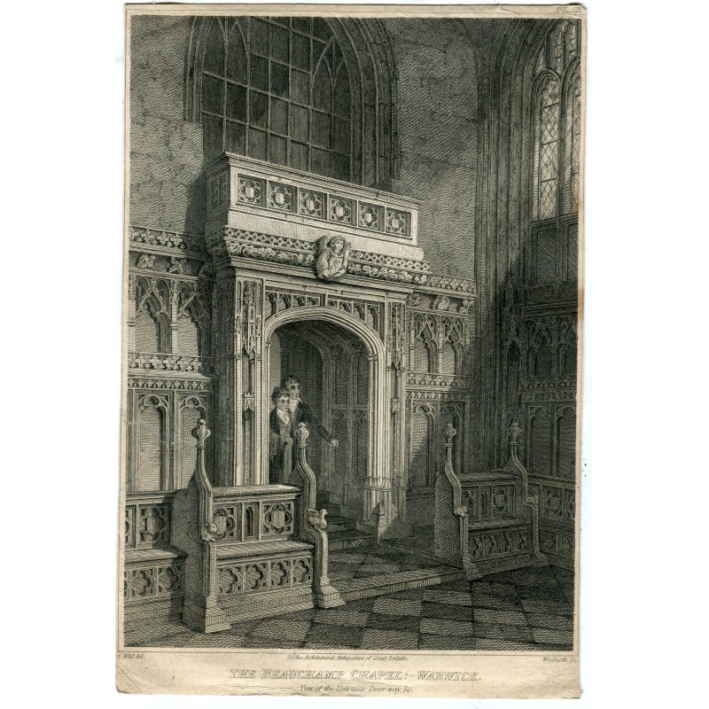 England. Warwick. Die Beauchamp-Kapelle, gestochen von Woonoth nach einer Zeichnung von C. Wild, 1812.