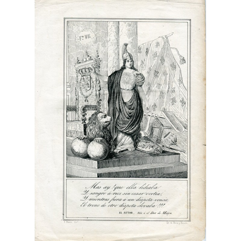 Ode an den 2. Mai. Lithographie von Perez y Donón.