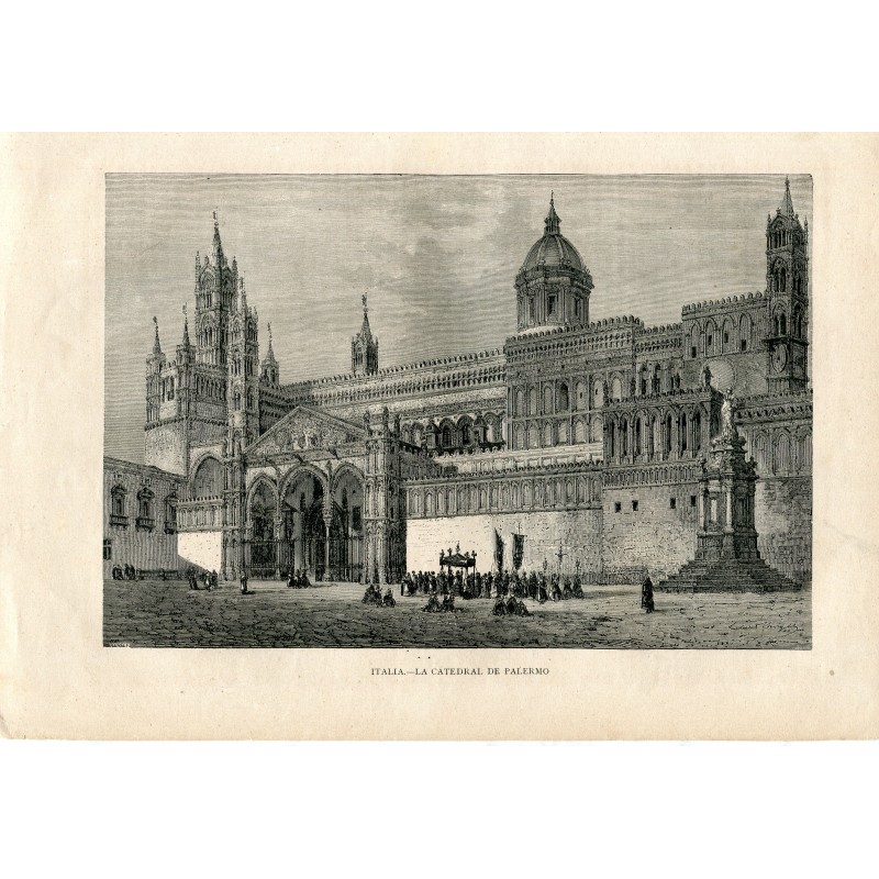 Italie. Sicile. Lithographie de la cathédrale de Palerme