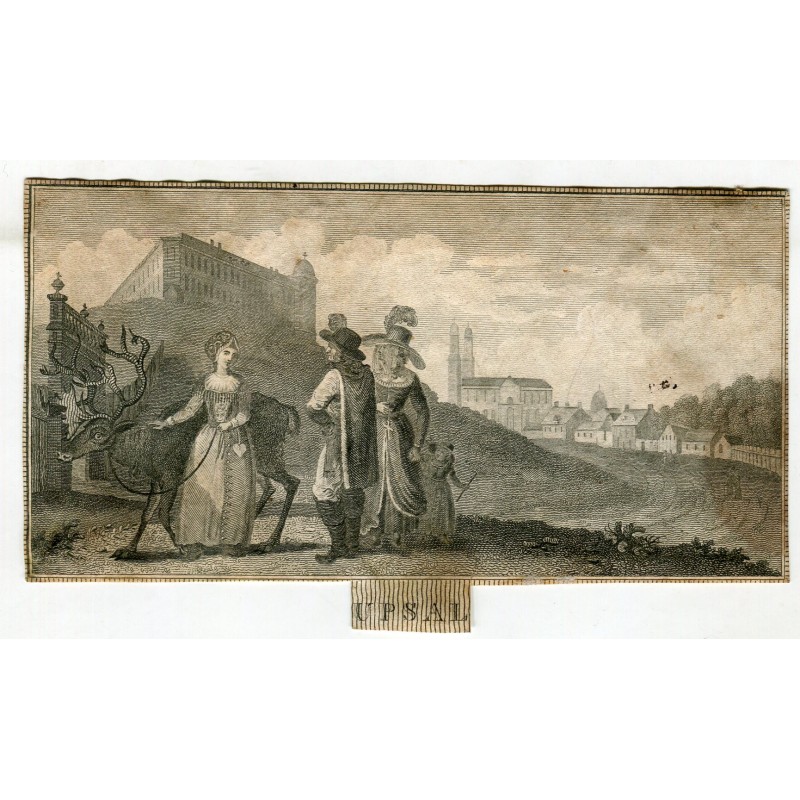 View of Uppsala, with the cathedral and the castle (Sweden) - 18th or 19th engraving