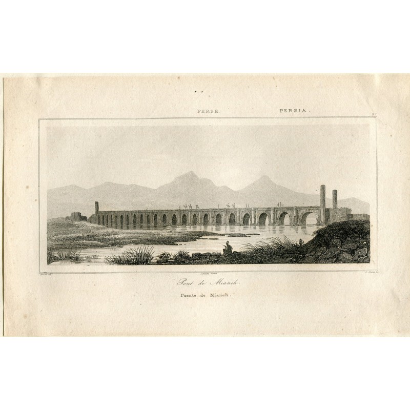 Perse. Pont de Mianch. Gravure de S. Cholet d'après un dessin de Preaux, 1875.