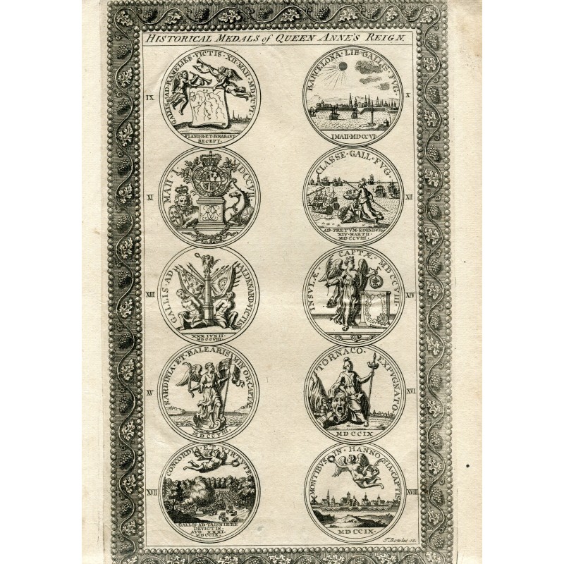 Medaglie storiche del regno della regina Anna, incise da John Bowles. XVIII secolo.