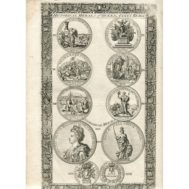 Médailles historiques du règne de la reine Anne, gravées par John Bowles. XVIIIe siècle.