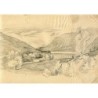 Écosse. Paysage. Dessin du XIXe siècle avec une description illisible du lieu.