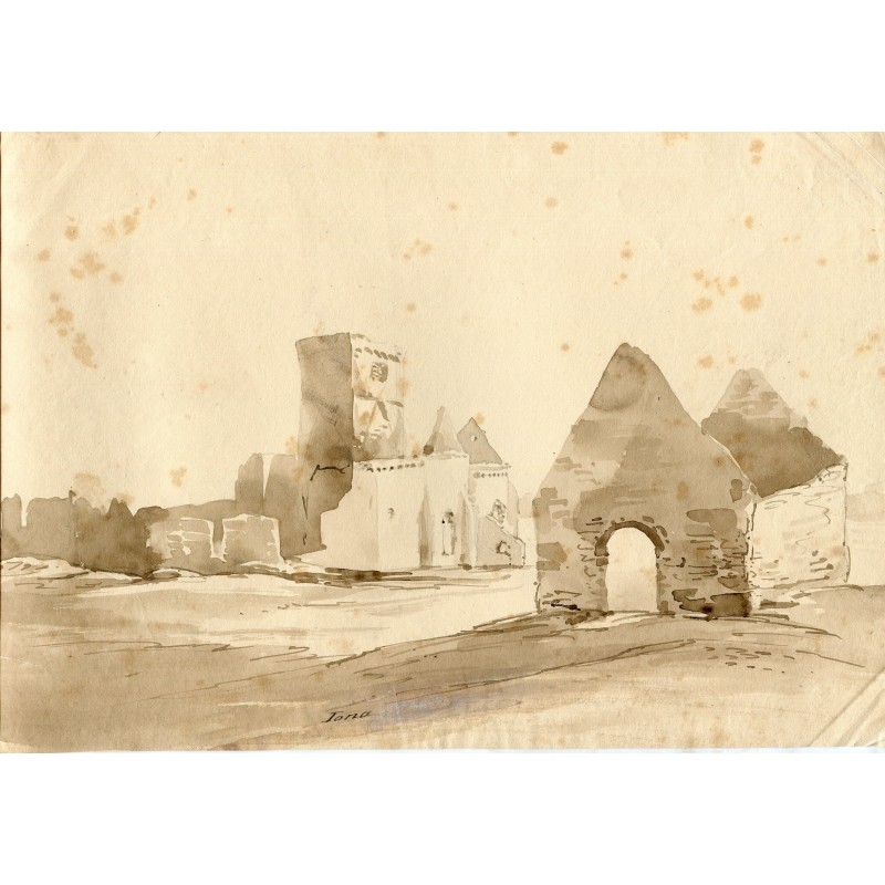 Écosse. Iona. Hébrides intérieures. Aquarelle d'Iona, probablement la cathédrale.