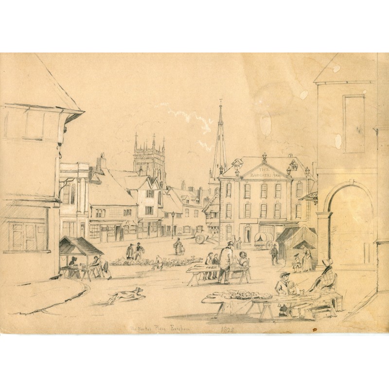 Angleterre. La place du marché, Evesham, Worcestershire. 1828