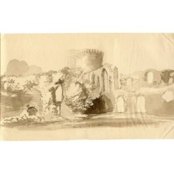 Écosse. Château de Worthwick. Aquarelle du milieu du XIXe siècle représentant le château de Worthwick.