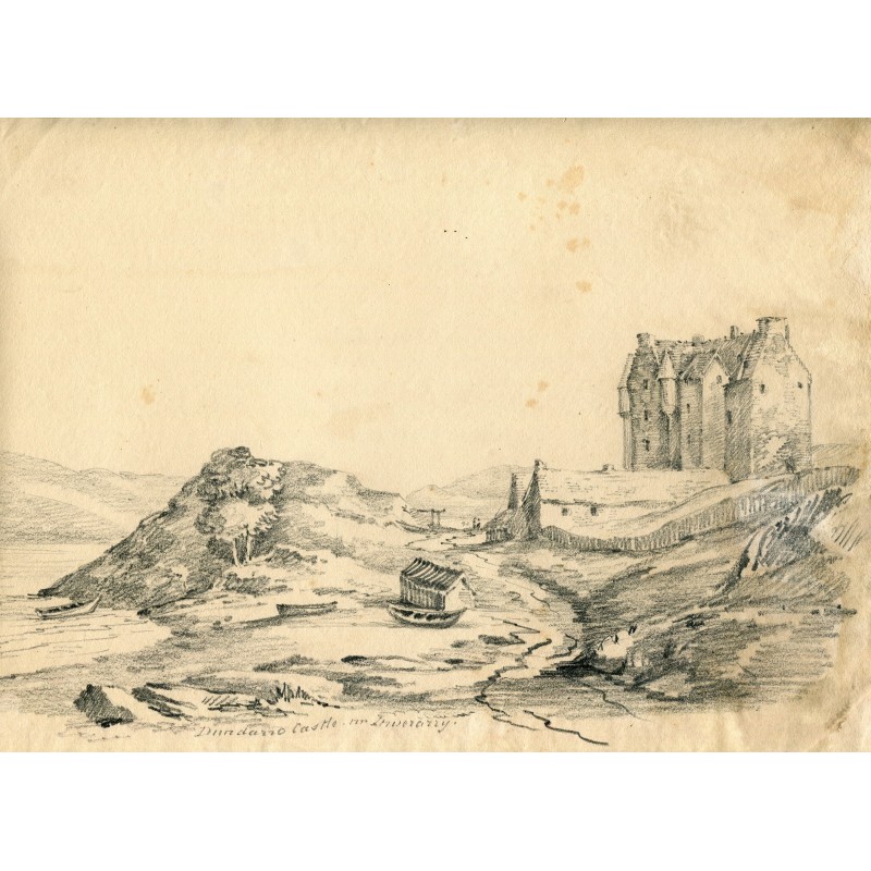 Scotland. Dundarro Castle near Inverarry. Mid-19th-century pencil drawing.