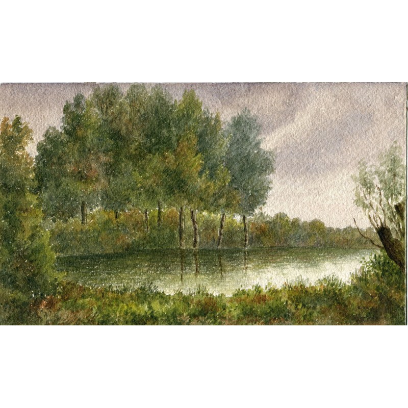 Paysage. Aquarelle anonyme de l'école anglaise du XIXe siècle.