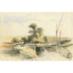 Landschaft mit einem Boot. Aquarell aus der englischen Schule des 19.-20. Jahrhunderts.